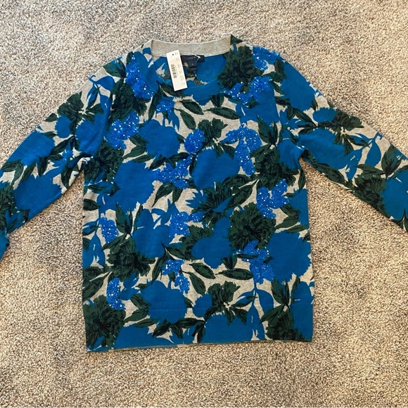 NWT J. Crew Tippi Floral Sweater with Sequins, Size small, Azure blue - Picture 2 of 7